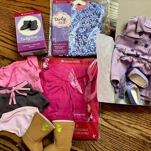 American Girl lot: shoes, boots, dress, outfit, headband